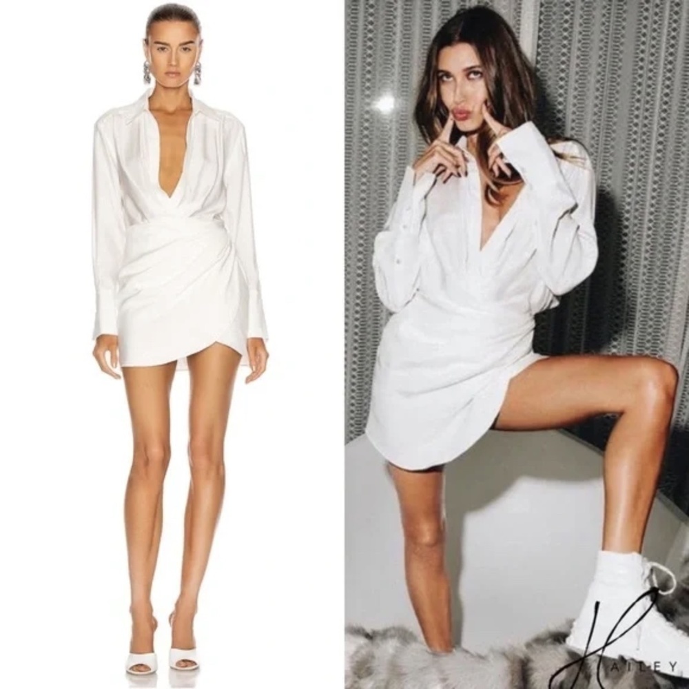 NWT GAUGE81 Naha Draped Wrap Effect Silk Mini Shirt Dress in White Sz. M